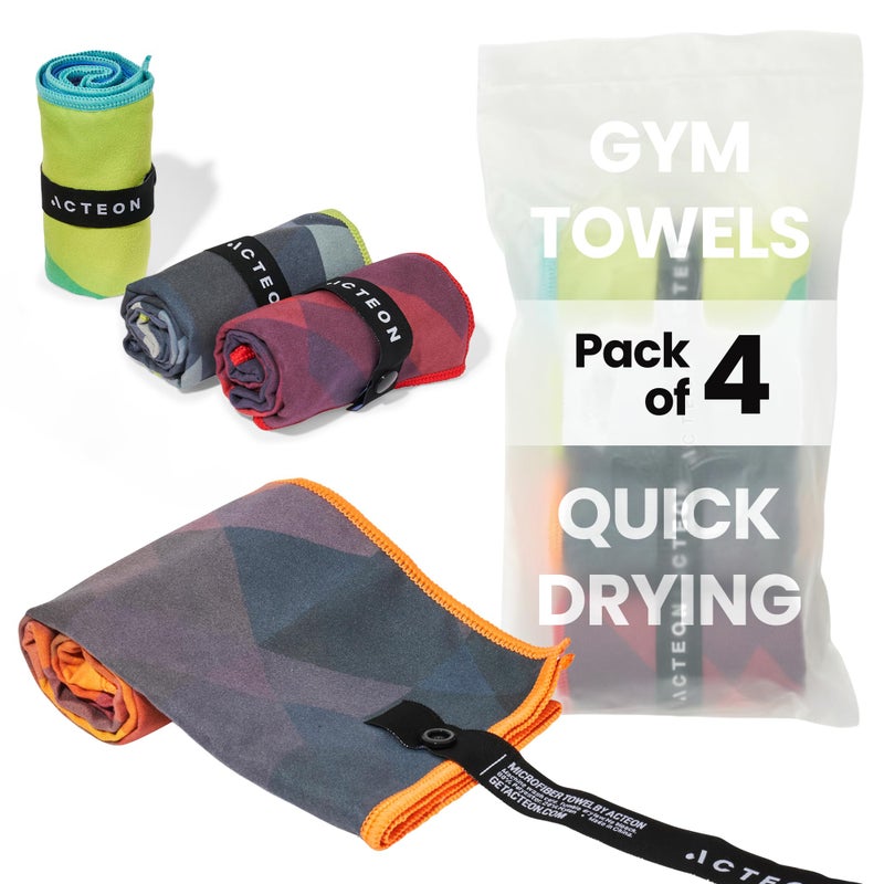 Acteon Quick Dry Microfiber Gym Towel, 4 Pack Odor-Free, Super Absorbent Workout Towels, Body Sweat - Image 1